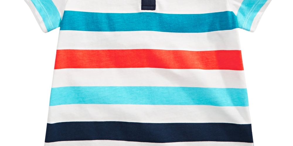 Camiseta Henley listrada de algodão para bebês meninos First Impressions, branca, tamanho 18
