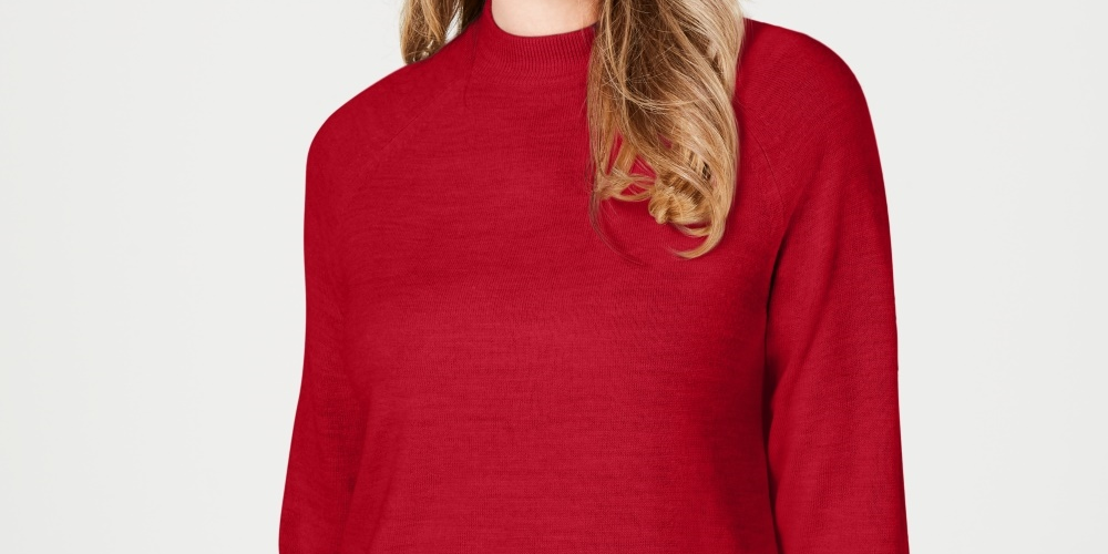 Karen Scott Suéter Feminino Petite Gola Mock Médio Vermelho Tamanho PL