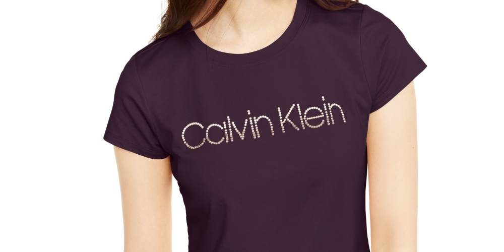 Camiseta Calvin Klein Feminina com Logo Cravejado Roxa Tamanho XG
