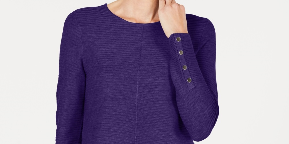 Suéter Alfani Feminino com Detalhe de Botão e Canelado Roxo Tamanho PL