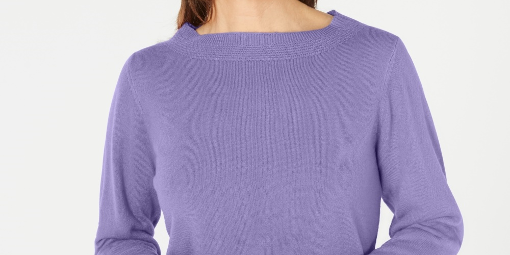 Blusa feminina Karen Scott com estampa canelada, manga comprida, gola redonda, roxa, tamanho pequeno