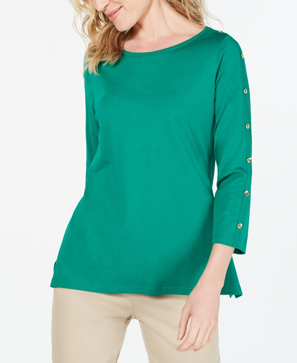 Charter Club Supima Cotton Embellished Top Feminino Verde Tamanho Médio