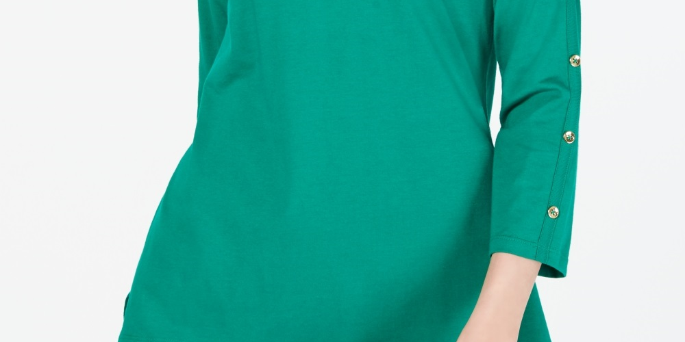 Charter Club Supima Cotton Embellished Top Feminino Verde Tamanho Médio