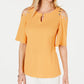 Blusa feminina com textura amassada e ombros descobertos, amarela, tamanho extrapequeno, da coleção JM