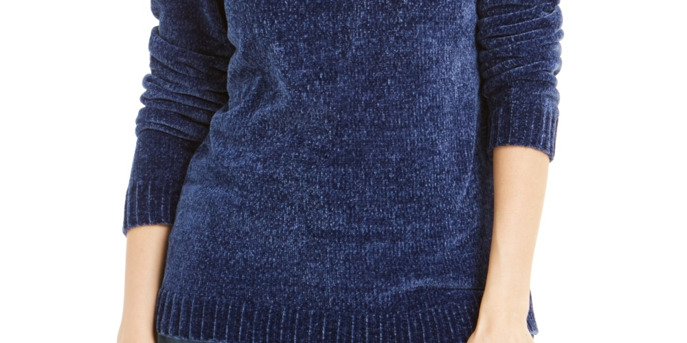 Karen Scott Suéter Feminino Petite Gola Envelope Chenille Azul Tamanho Petit