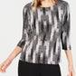 JM Collection Top Feminino Manga 3/4 Estampado Jacquard Preto Tamanho P