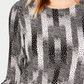 JM Collection Top Feminino Manga 3/4 Estampado Jacquard Preto Tamanho P