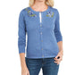Karen Scott Cardigan Feminino Pequeno Bordado Floral Azul PS