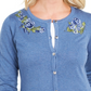 Karen Scott Cardigan Feminino Pequeno Bordado Floral Azul PS