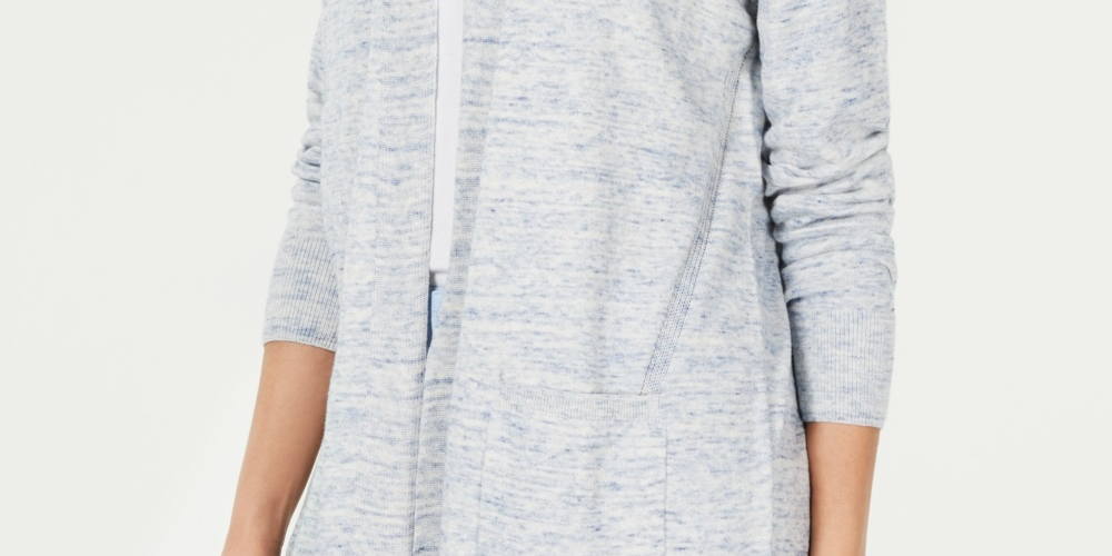 Cardigan feminino Charter Club de algodão chambray com frente aberta, azul, tamanho extragrande