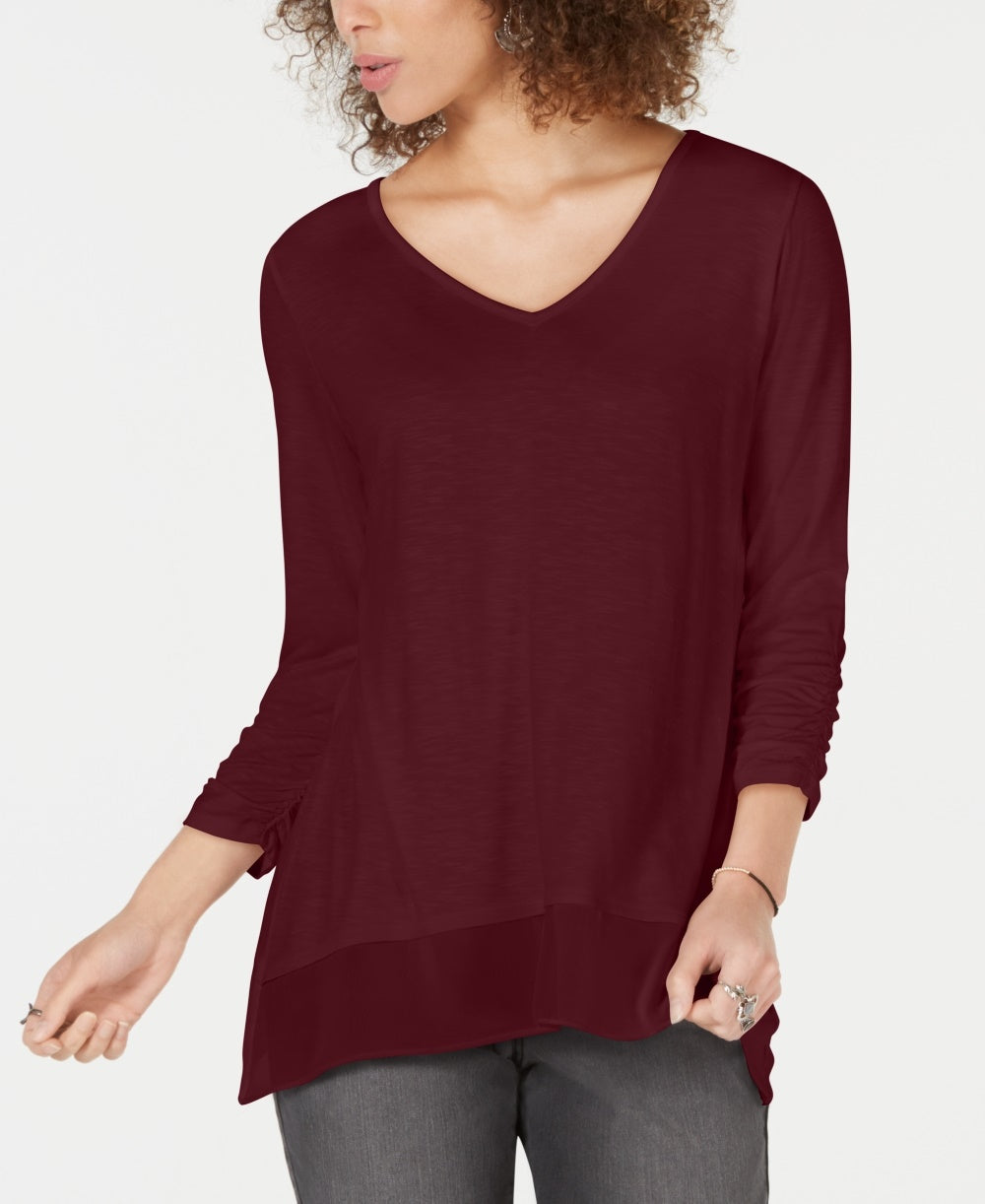 Top de chiffon feminino Style &amp; Co vermelho tamanho pequeno pequeno