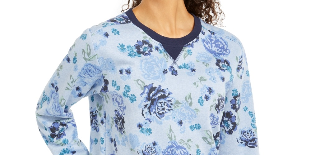 Moletom feminino Karen Scott Sport Key Garden Fleece Azul Tamanho XS