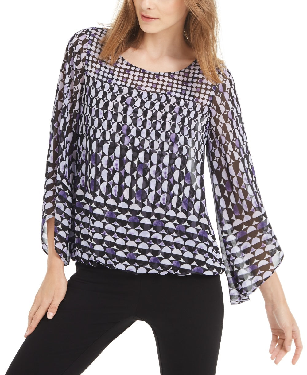 Blusa feminina Alfani com estampa de anjo e manga comprida, roxa, tamanho pequeno, extragrande