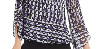 Blusa feminina Alfani com estampa de anjo e manga comprida, roxa, tamanho pequeno, extragrande