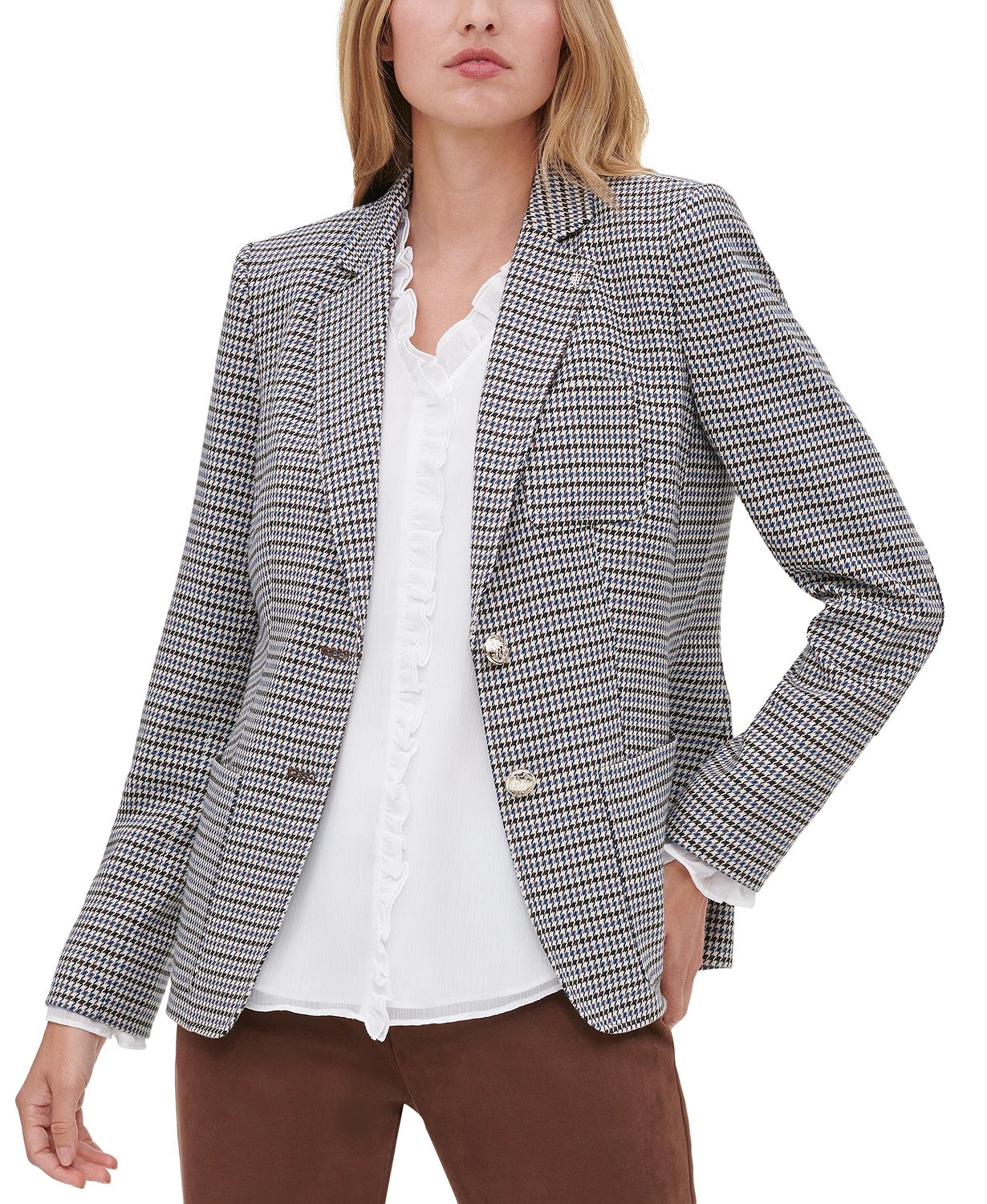 Tommy Hilfiger Blazer Pied-de-poule Feminino com Dois Botões Cinza Tamanho 0
