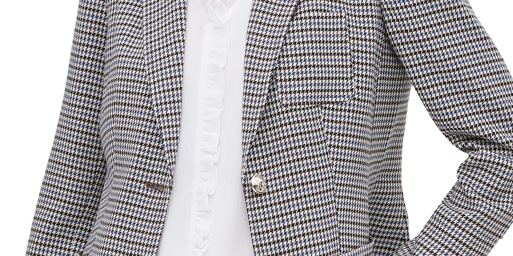 Tommy Hilfiger Blazer Pied-de-poule Feminino com Dois Botões Cinza Tamanho 0