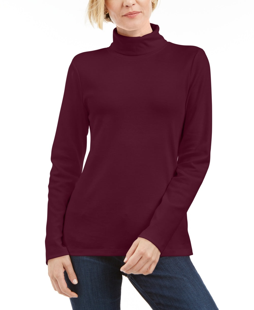 Karen Scott Blusa de gola alta feminina de algodão, vermelha, tamanho pequeno, extragrande