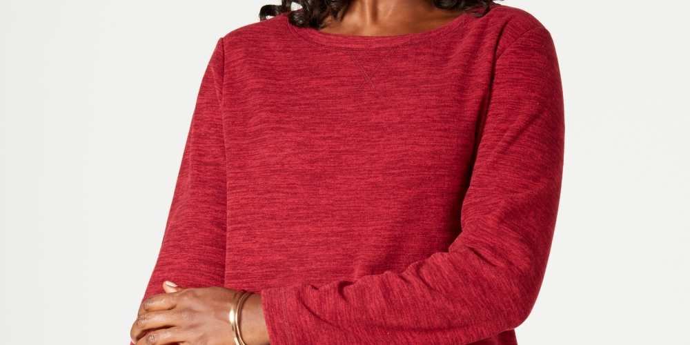 Karen Scott Moletom Feminino Petite Marled Tamanho Médio Vermelho PS