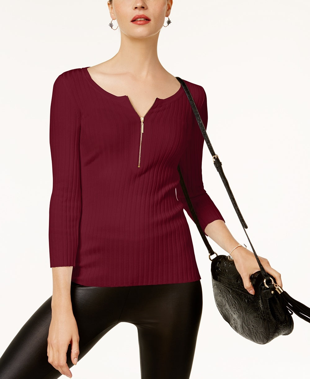 INC International Concepts Feminino Zip Henley Vinho PL