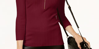 INC International Concepts Women's Zip Henley Wine PL