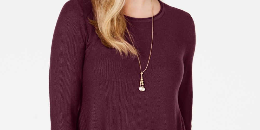 Suéter plissado alto e baixo feminino Style &amp; Co, vermelho, tamanho pequeno