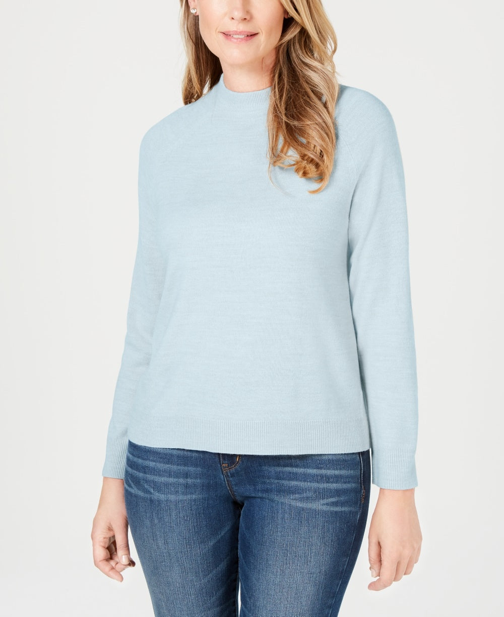 Karen Scott Suéter feminino de gola alta, tamanho grande, azul