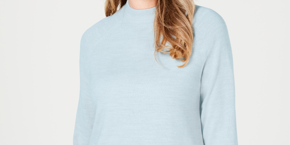 Karen Scott Suéter feminino de gola alta, tamanho grande, azul