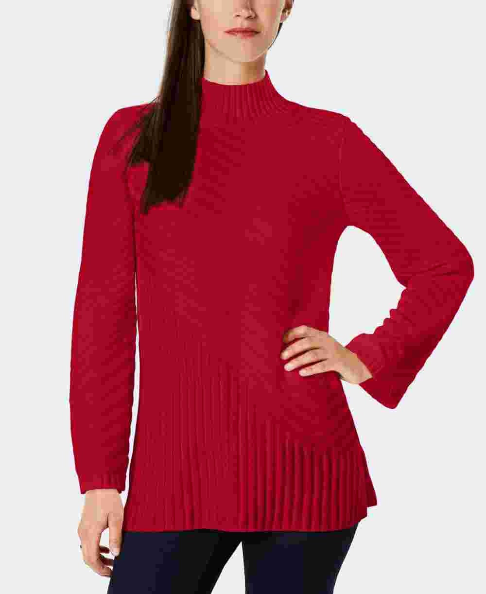 Suéter feminino Charter Club com gola alta e costura mista, tamanho médio, vermelho, grande
