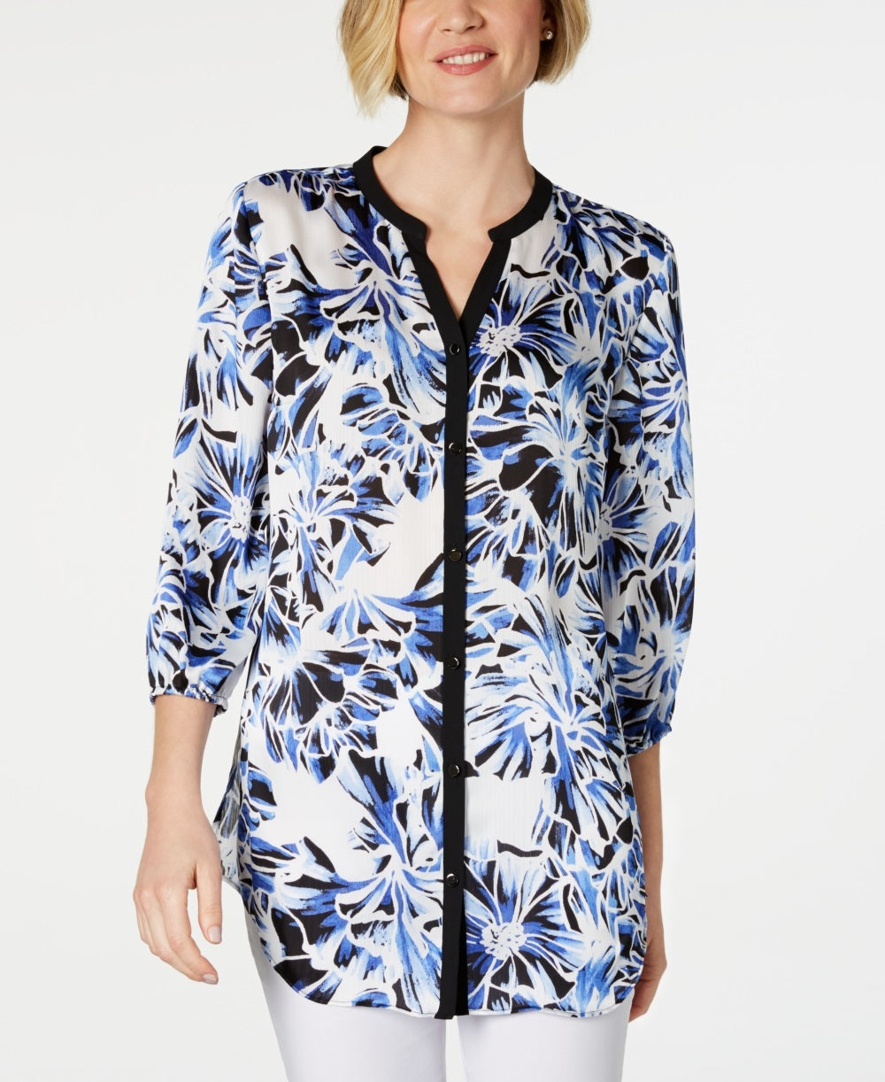 Blusa feminina estampada e lisa JM Collection, azul, tamanho pequeno e pequeno