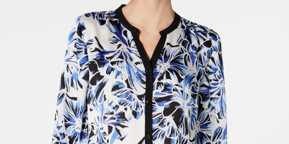 Blusa feminina estampada e lisa JM Collection, azul, tamanho pequeno e pequeno