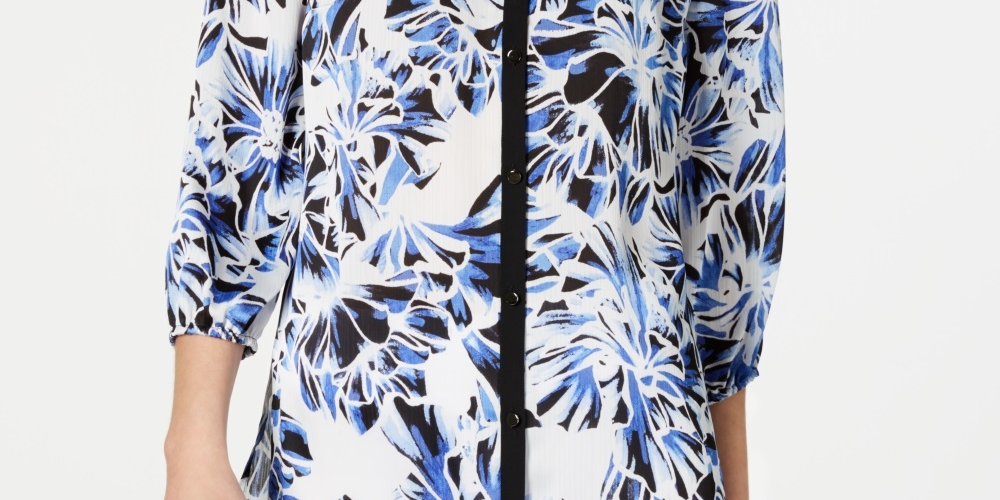 Blusa feminina estampada e lisa JM Collection, azul, tamanho pequeno e pequeno