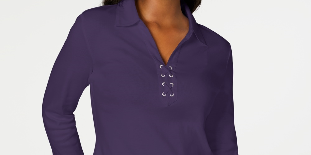 Camisa feminina Karen Scott de algodão com cadarço, roxa, tamanho X-S