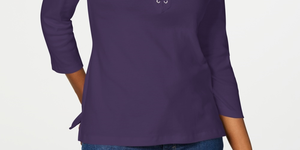 Camisa feminina Karen Scott de algodão com cadarço, roxa, tamanho X-S