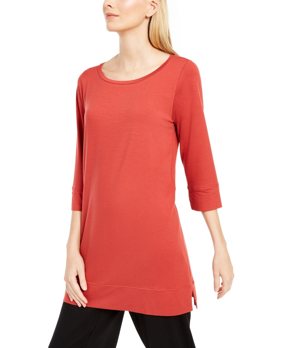 Túnica feminina Eileen Fisher Stretch Tencel Lyocell vermelha tamanho X-G