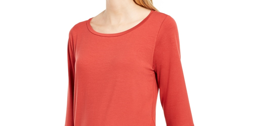 Túnica feminina Eileen Fisher Stretch Tencel Lyocell vermelha tamanho X-G