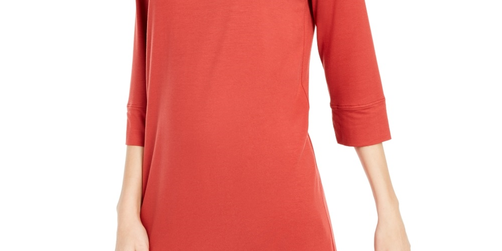 Túnica feminina Eileen Fisher Stretch Tencel Lyocell vermelha tamanho X-G
