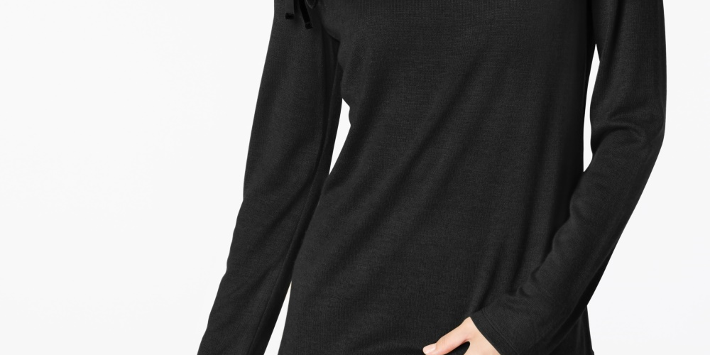 Moletom feminino com renda e fita da INC International Concepts, preto, tamanho pequeno médio