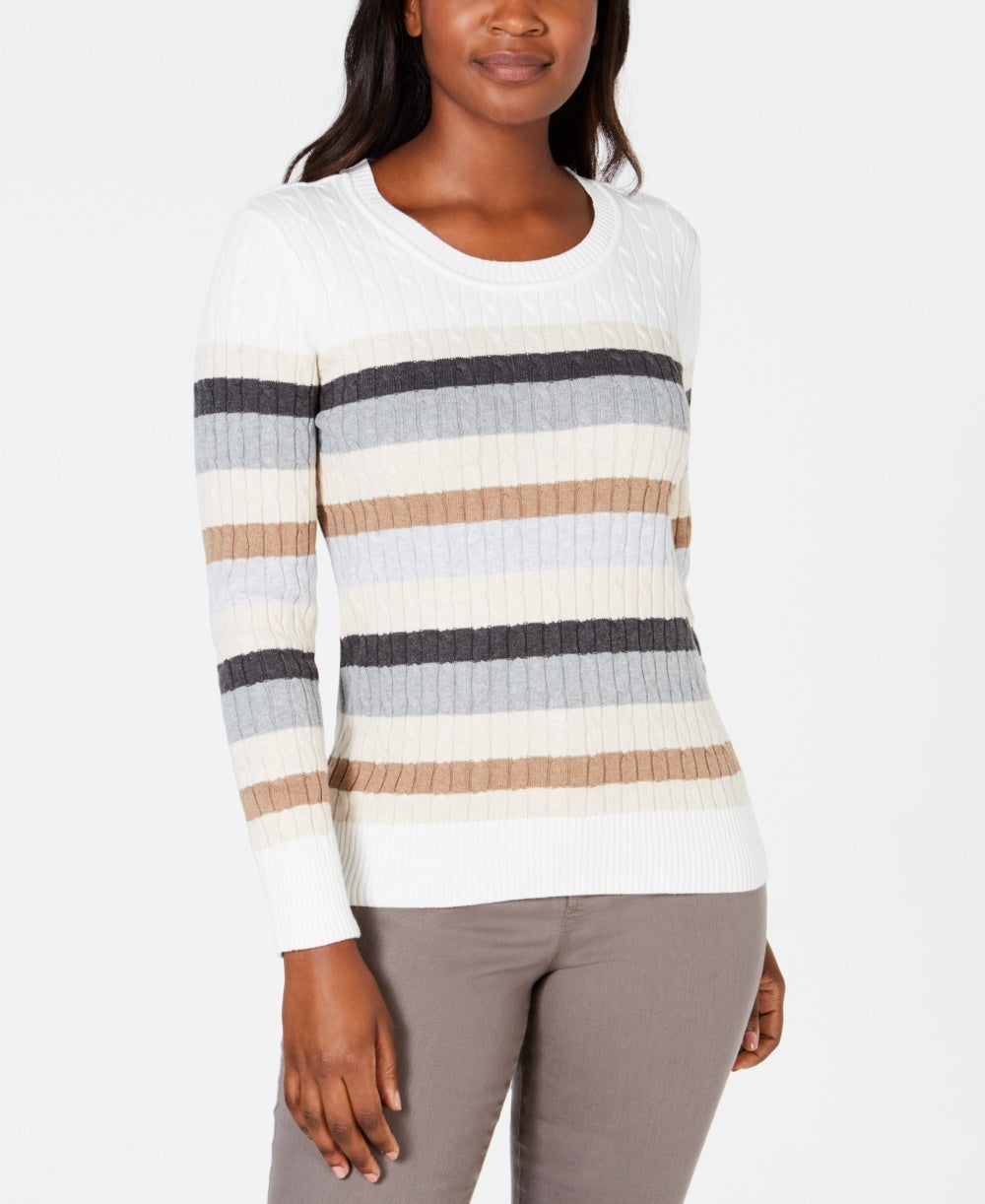 Karen Scott Suéter de algodão listrado Holly feminino, marrom, tamanho grande