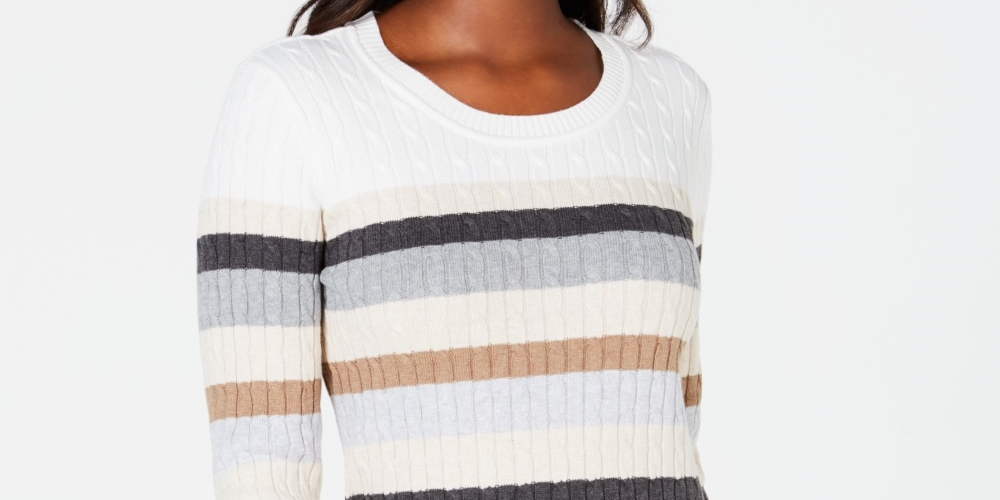 Karen Scott Suéter de algodão listrado Holly feminino, marrom, tamanho grande