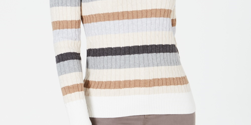 Karen Scott Suéter de algodão listrado Holly feminino, marrom, tamanho grande