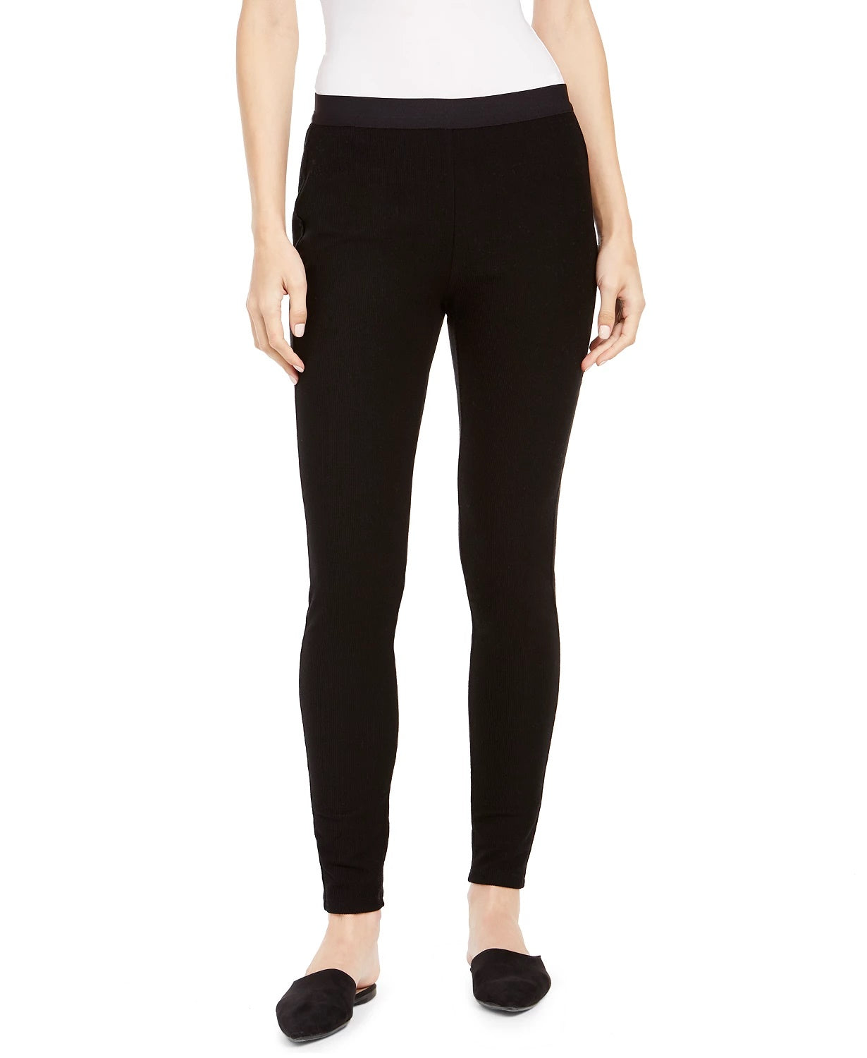 Leggings caneladas femininas Eileen Fisher, pretas, tamanho X-S