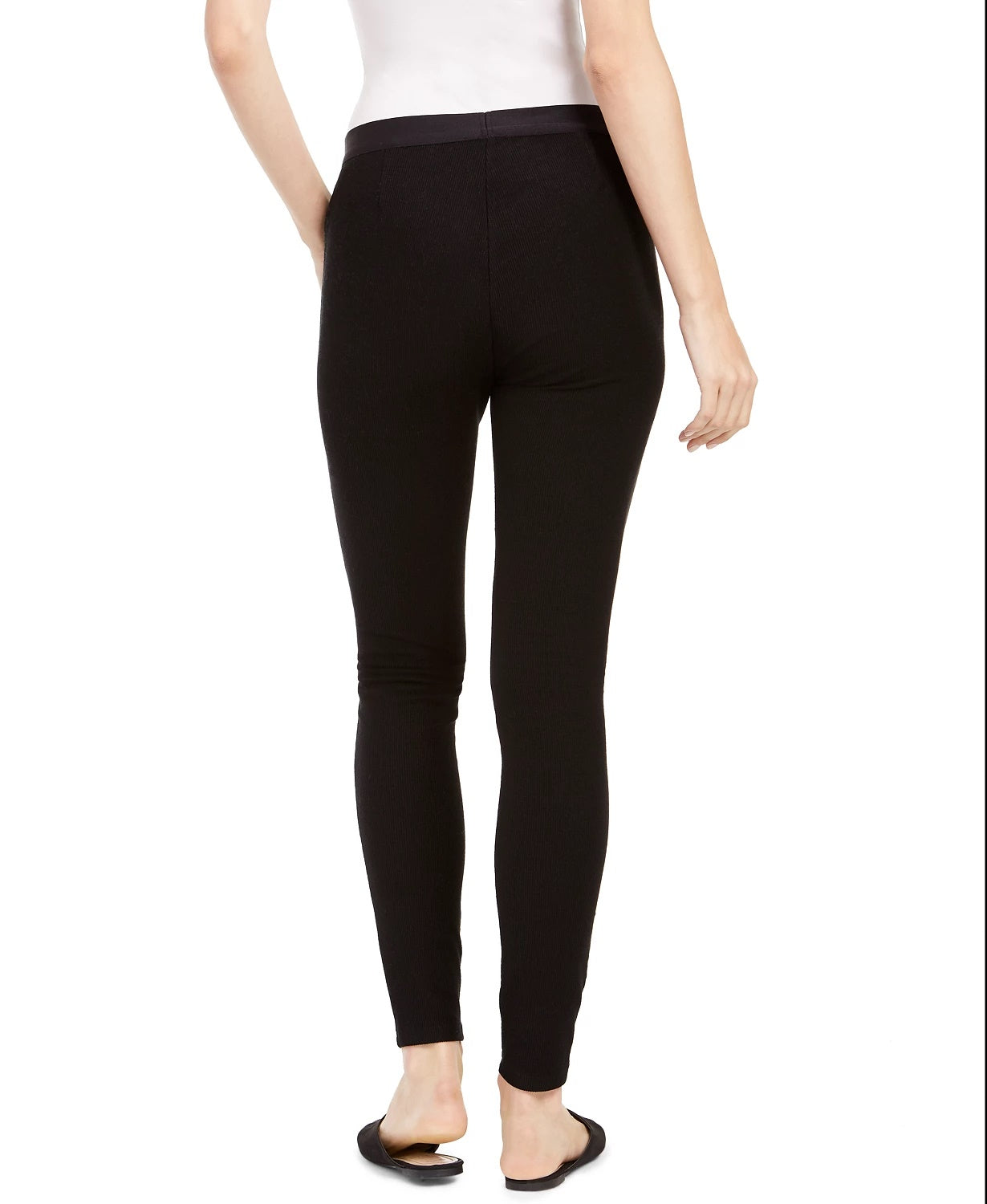 Leggings caneladas femininas Eileen Fisher, pretas, tamanho X-S