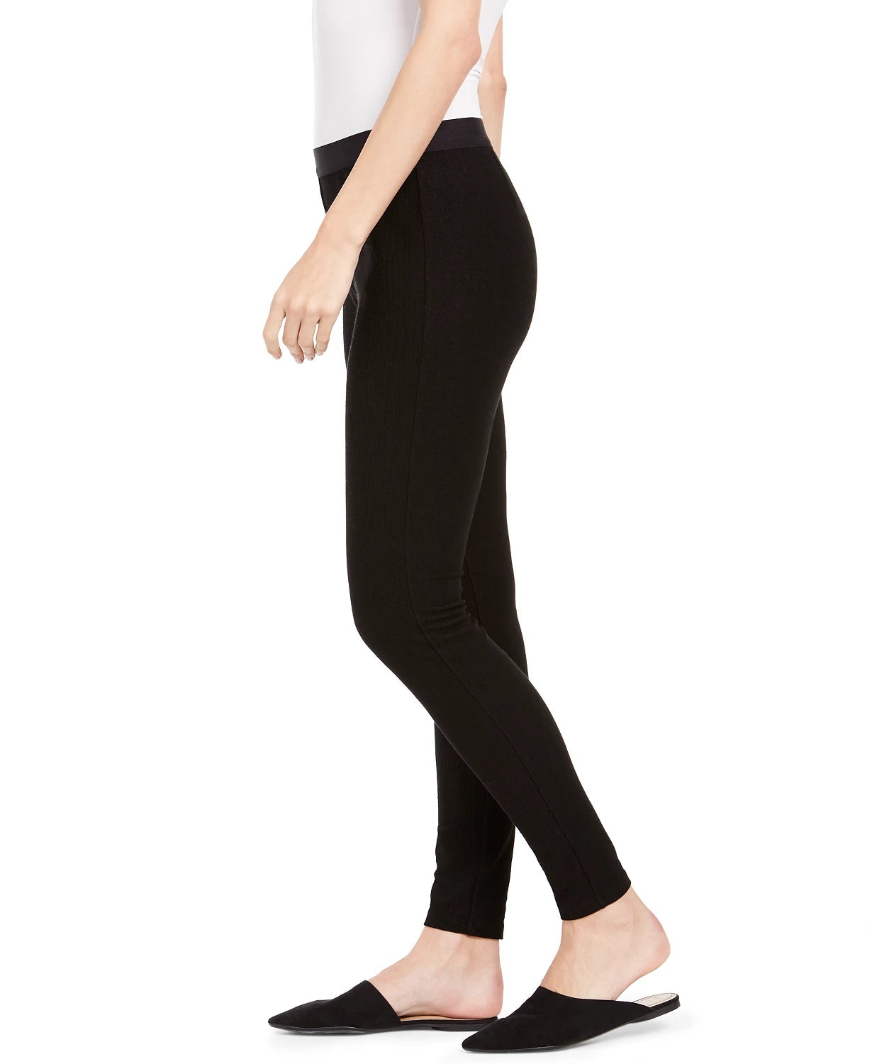 Leggings caneladas femininas Eileen Fisher, pretas, tamanho X-S
