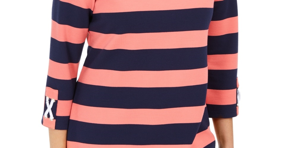 Charter Club Feminino Listrado com Acabamento em Ilhós Vermelho Tamanho X-S