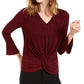 Blusa feminina Alfani com listras metálicas e nó frontal, vermelha, tamanho pequeno, extragrande
