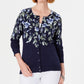 Karen Scott Cardigan feminino com estampa floral, azul-marinho, tamanho extrapequeno