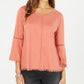 Blusa feminina pequena de crochê com manga sino e acabamento em crochê estilo &amp; co, laranja, tamanho P