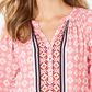 Charter Club Top feminino estampado pequeno com decote dividido e manga 3/4, rosa, tamanho pequeno extragrande