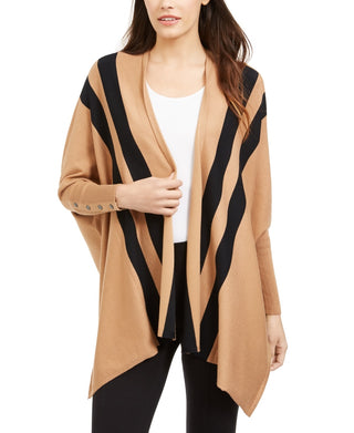 Cardigan feminino Alfani listrado com frente aberta, bege, tamanho pequeno, extragrande