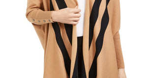 Cardigan feminino Alfani listrado com frente aberta, bege, tamanho pequeno, extragrande